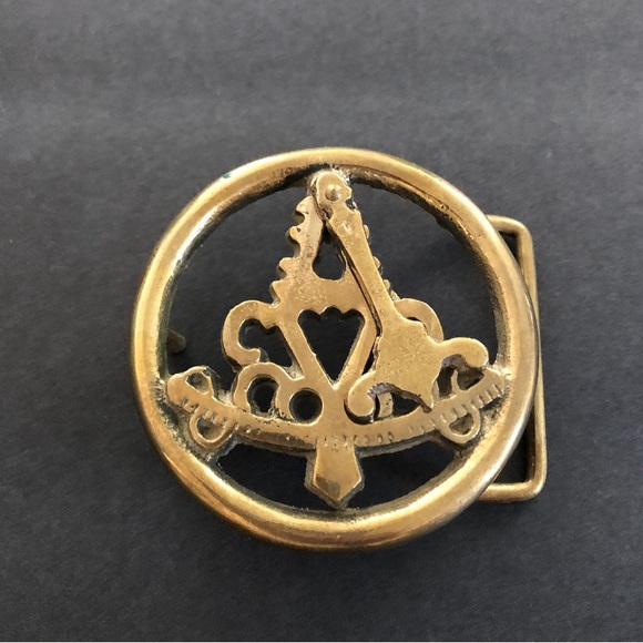 Vintage 1970s Nautical Belt Buckle Solid Brass Ships Maritime Navy Pendulum - Picture 3 of 5